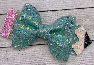 Aqua Glitter Pencil Bow