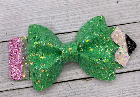 Lime Green Glitter Pencil Bow