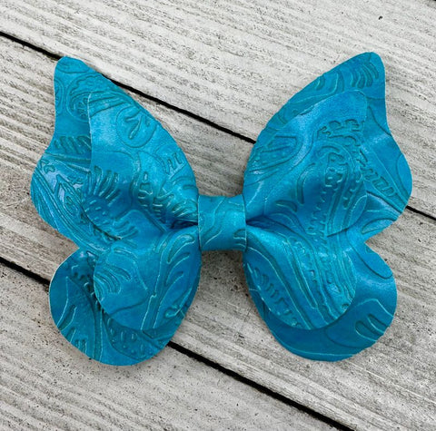 Blue Embossed Butterfly Bow