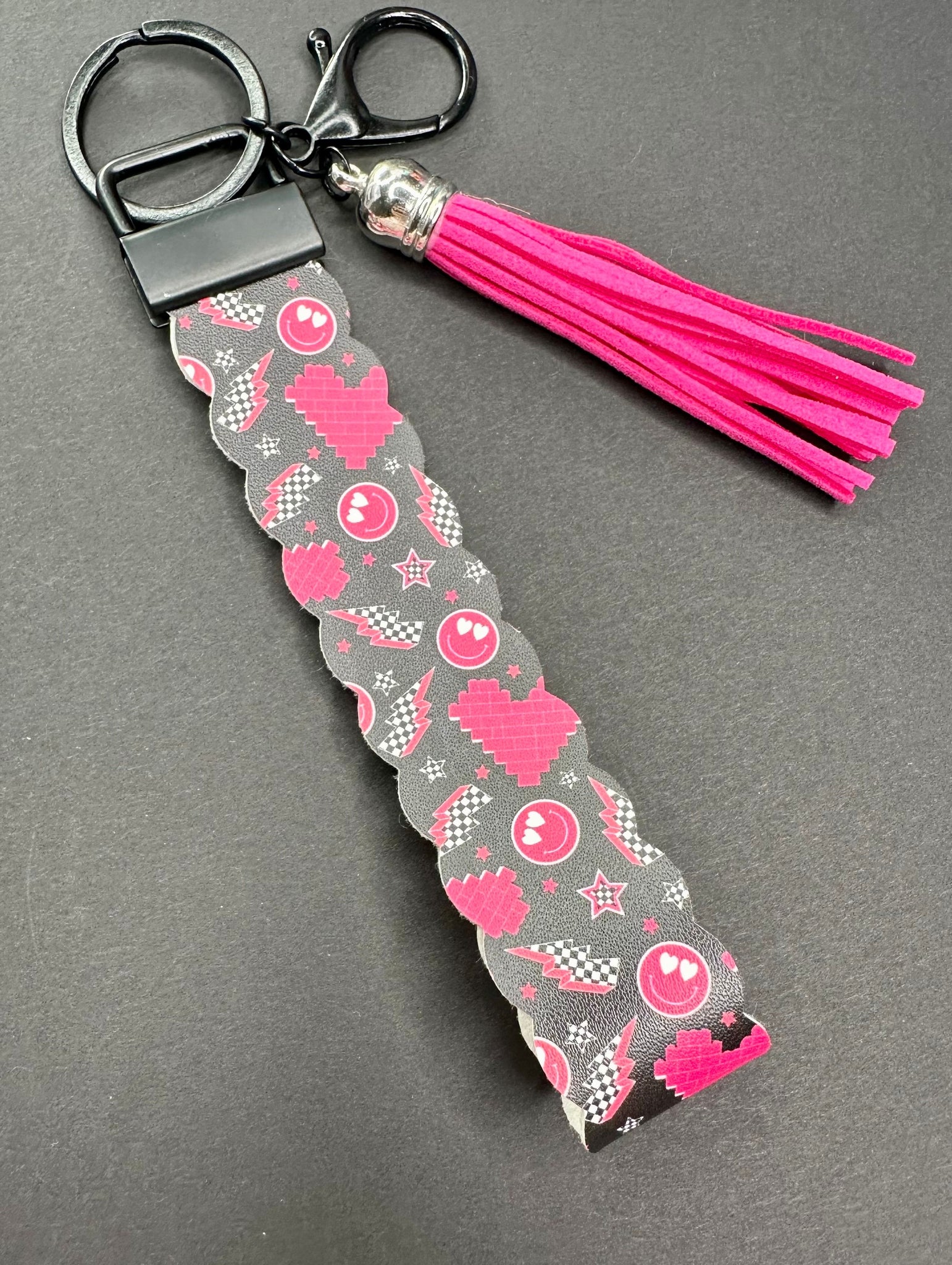 Pink Smiley Wristlet