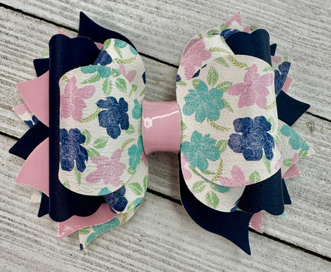 Navy/Pink Floral Bow