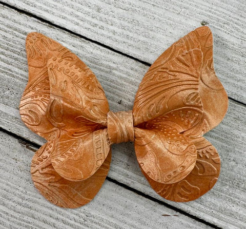 Peachy Embossed Butterfly Bow