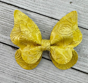 Yellow Embossed Butterfly Bow