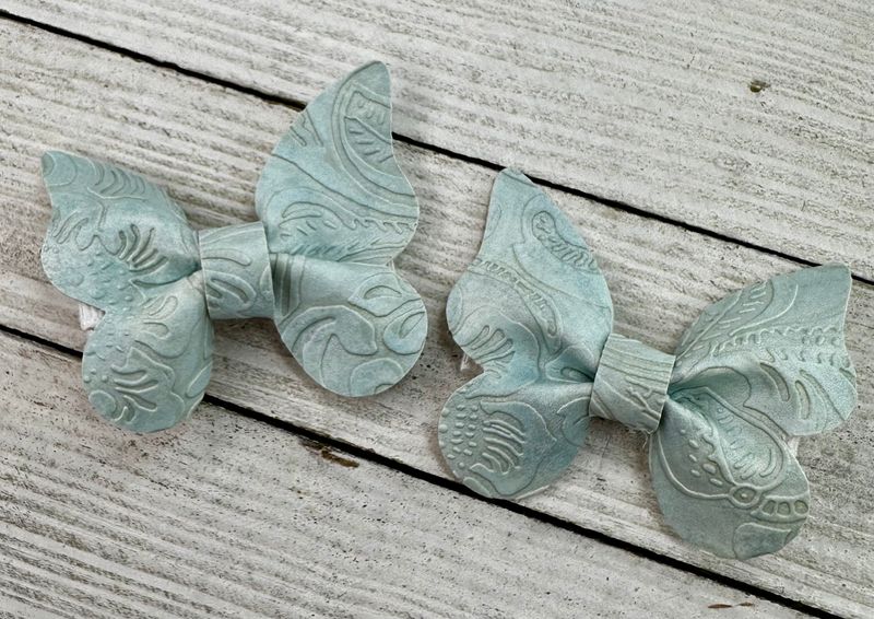 Light Blue Embossed Butterfly Piggy Set