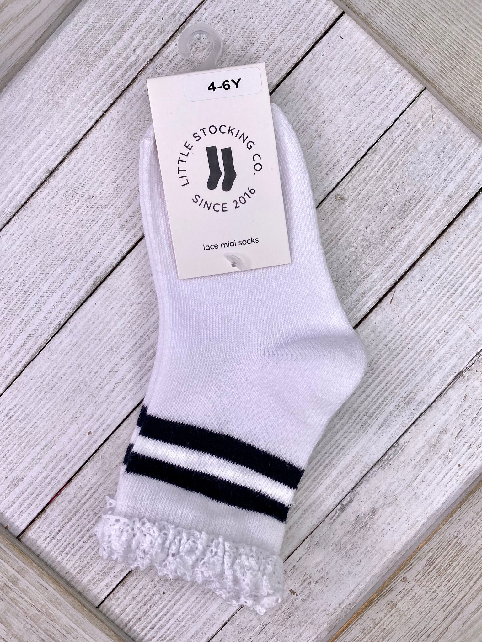 White/Black Stipe Sock  7/10Y only