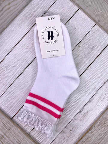 White/Pink Stipe Sock  7/10Y only