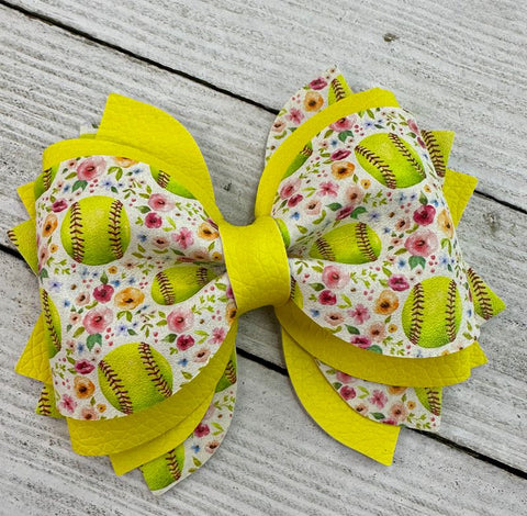 Floral Softball Bow