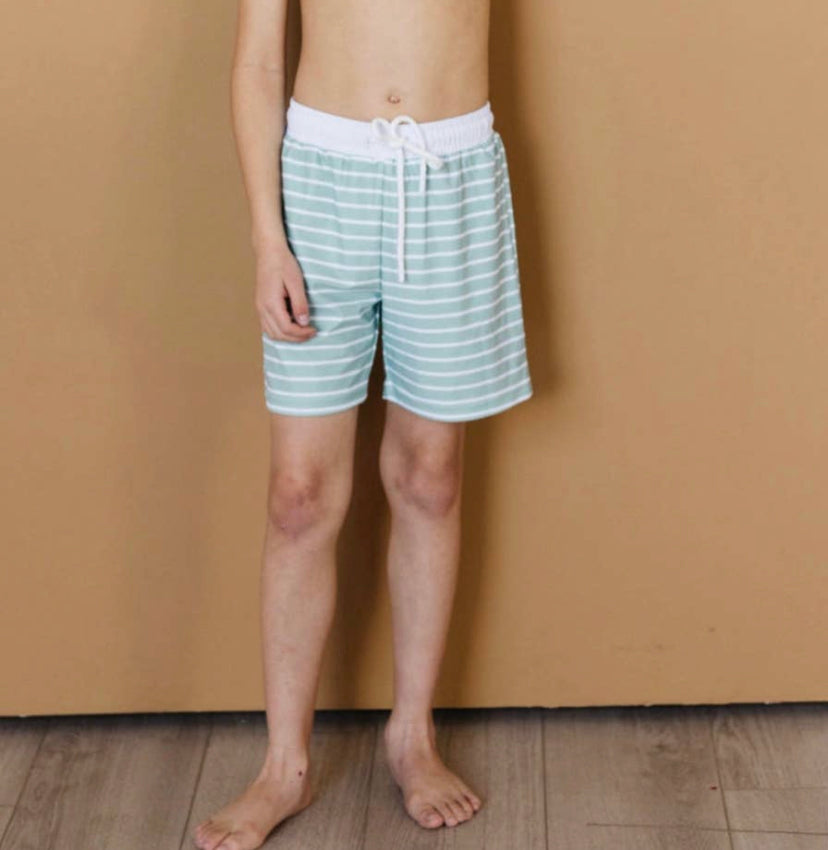 Sage stripe swim shorts